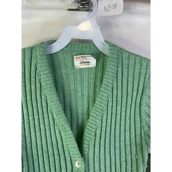Vintage 70s Ribbed Knit Tennis Cardigan Sweater Rockabilly Preppy - Picture 4 of 6